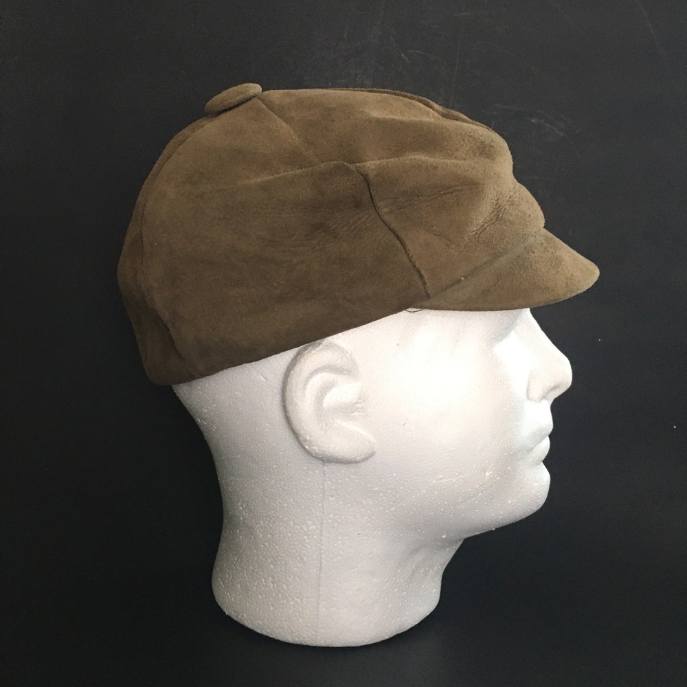 Genuine Suede Newsboy Cap Hat Unisex Tan Baker Boy Cabbie 70s Biker Moto Newsie - Picture 4 of 12